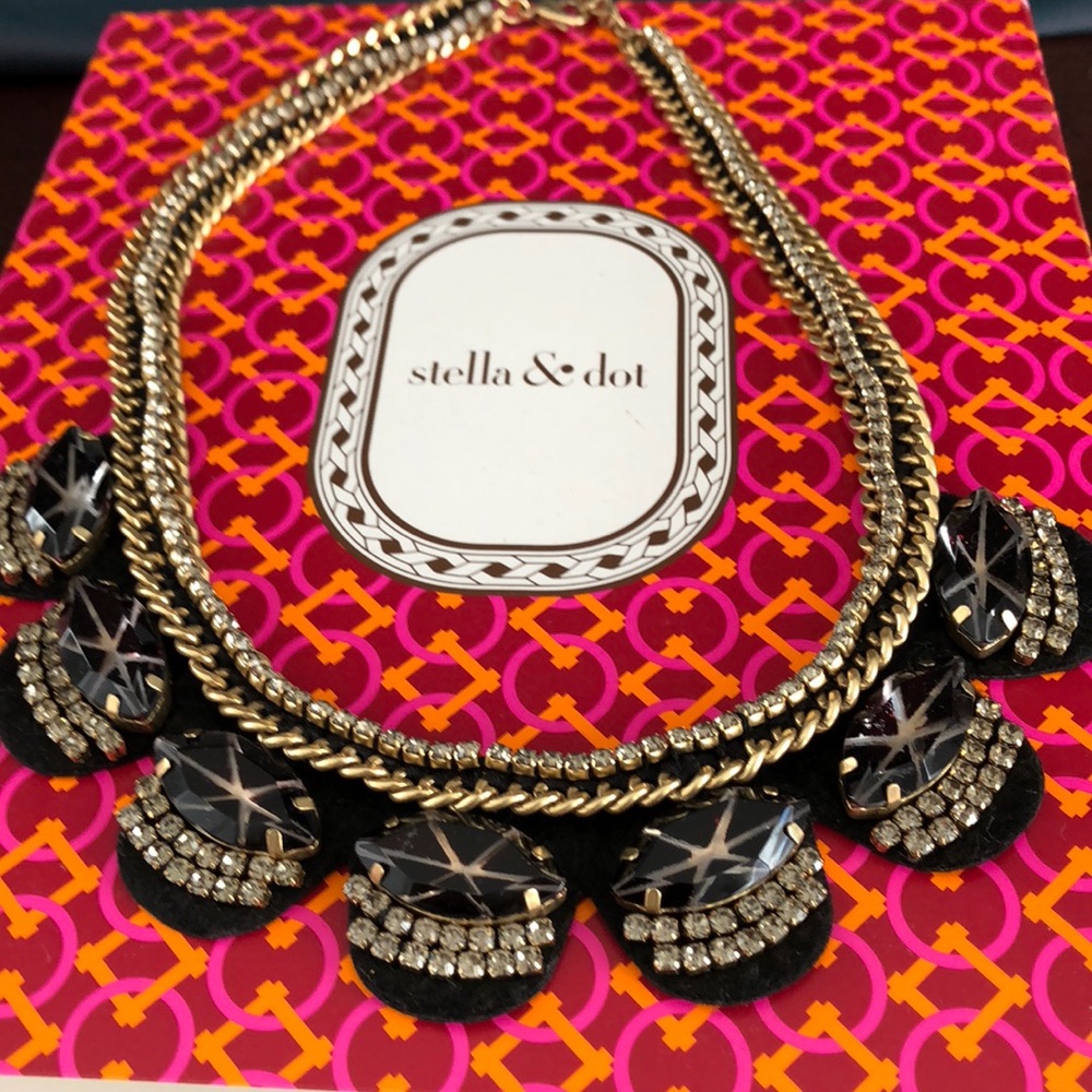 Black jeweled statement necklace